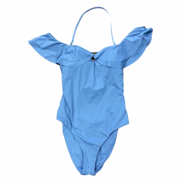Becca S swimsuit ruffle sleeve one piece blue NWT - Picture 4 of 5